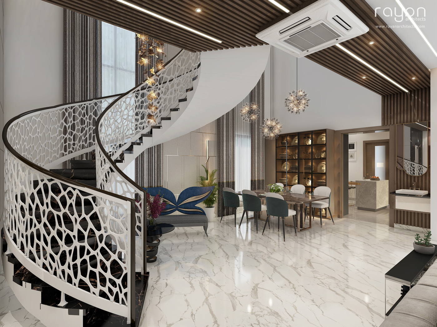 Irshad Residence, ground floor staircase dining