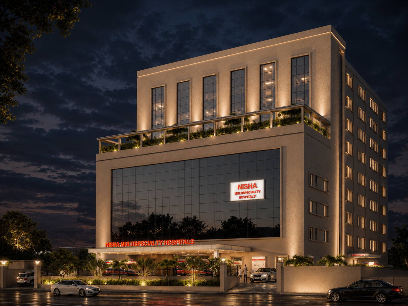 Nisha Hospital, night view