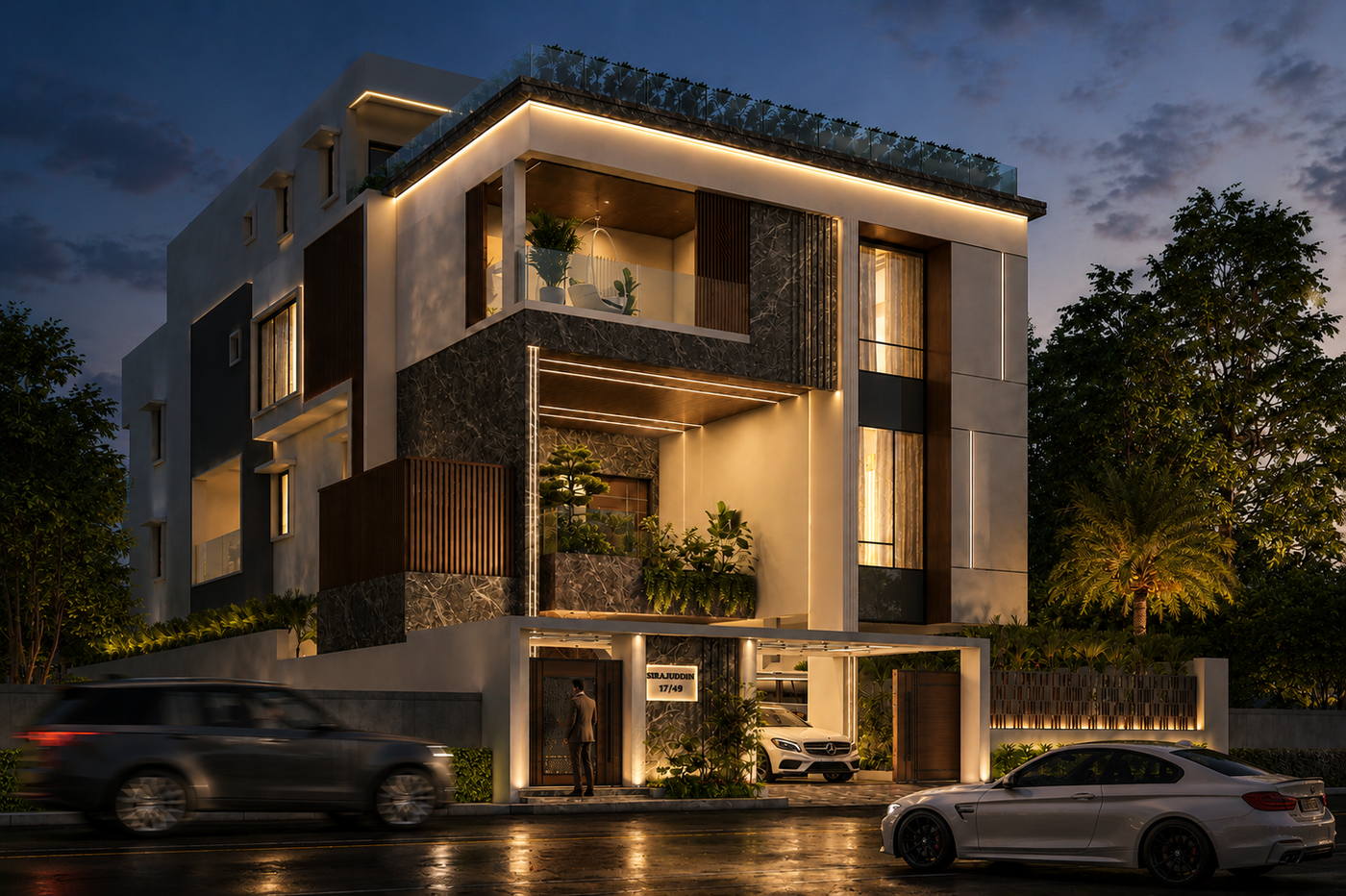 Sirajudeen Villa, rgb color night view