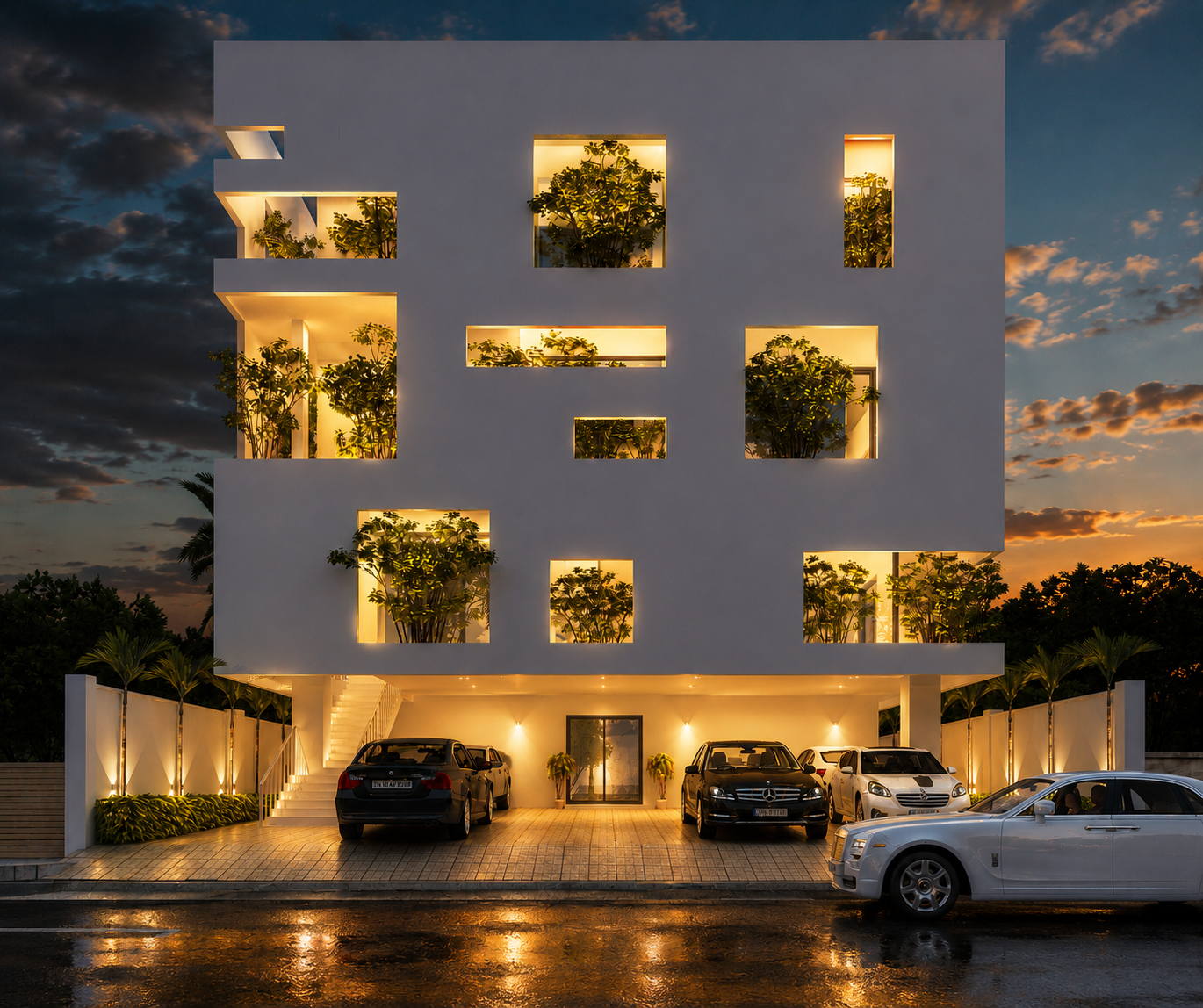 Thiagarajan Residence, director villa night view